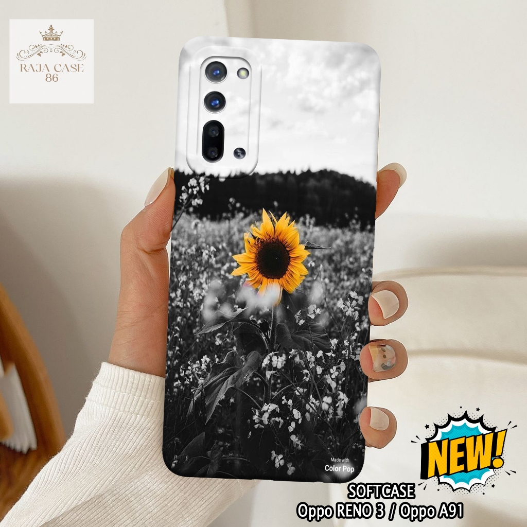 Case Oppo Reno 3 / Oppo A91 - Rajacase - casing Oppo Reno 3 - Motif case Bunga - Pelindung handphone