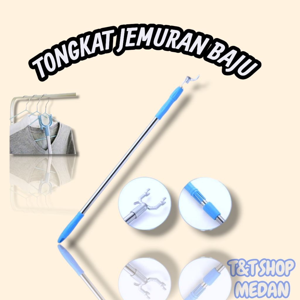T&TSHOP MEDAN-TONGKAT JEMURAN BAJU PAKAIAN SUPER GAMPANG STAINLES + PLASTIK PRAKTIS