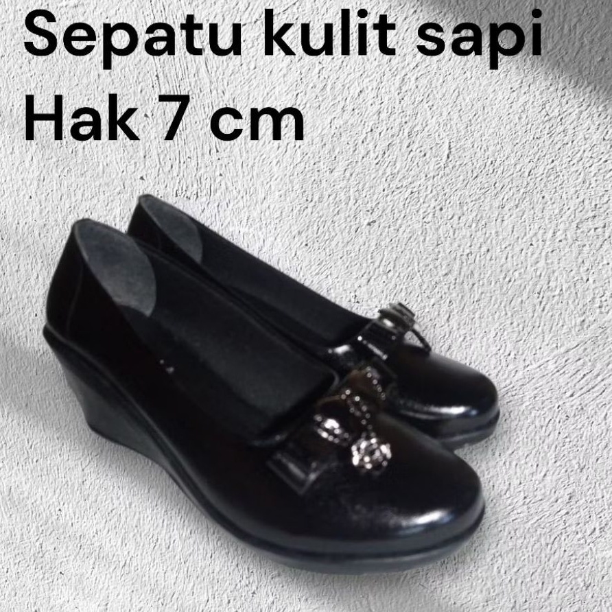 sepatu pantofel wanita kulit asli hak 7 cm