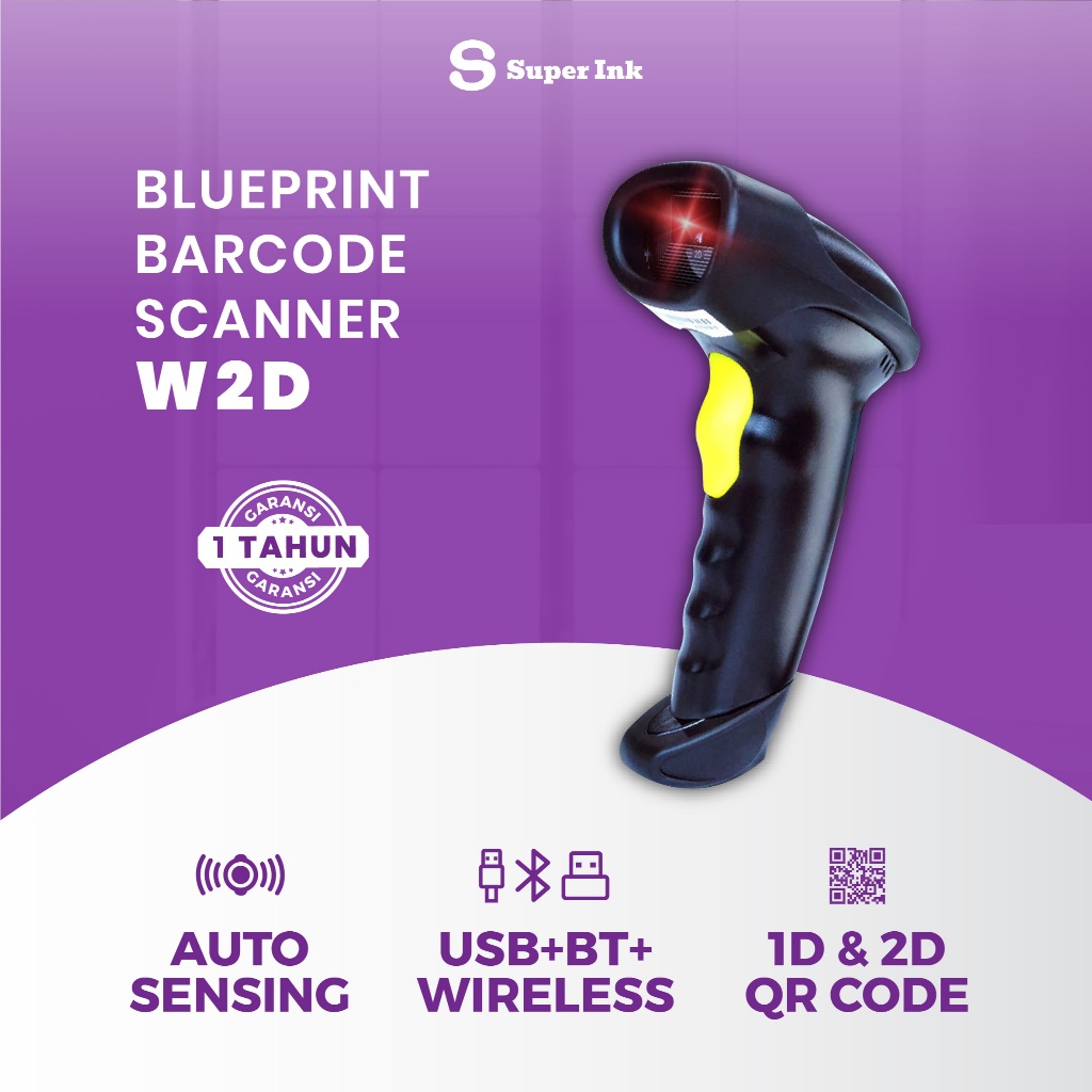 Blueprint Barcode Scanner Bluetooth W2D Original Portable 2D Wireless Scanner Kode Batang Otomatis