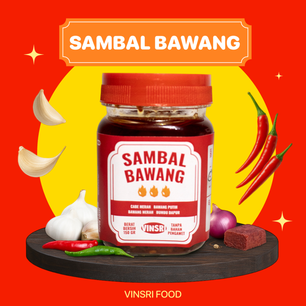

SAMBAL BAWANG VINSRI Sambel Cabe Ulek Pedas Gurih Cabai Asli Tanpa Bahan Pengawet 150 gram