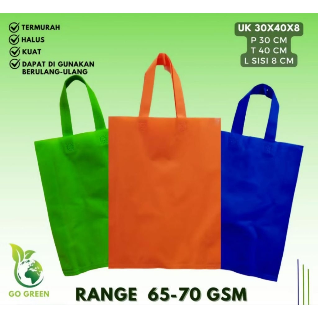 

TAS KAIN SPUNBOND UK=30X40X8CM GOODIEBAG ULANG TAHUN. TAS KAIN RAMAH LINGKUNGAN