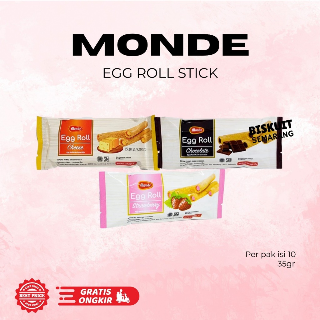 Monde Egg Roll Stick 35gr Isi 10pcs All Varian Egg Roll Rasa Coklat Strawberry Keju