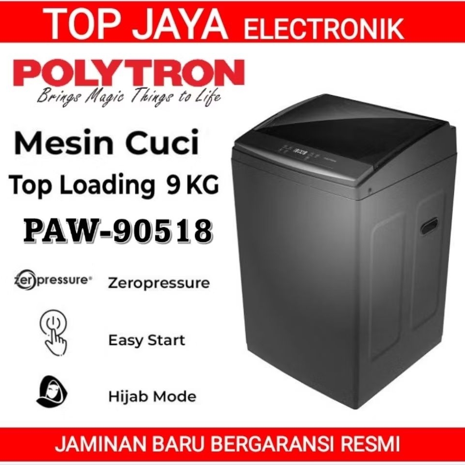 MESIN CUCI POLYTRON 9 KG TOP LOADING/MESIN CUCI POLYTRON PAW-90518 TOP LOADING NEW SERIES