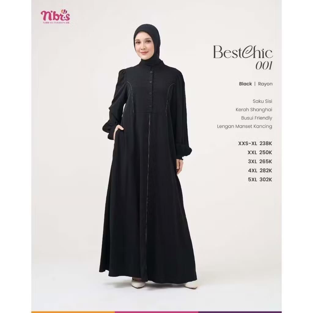 GAMIS NIBRAS BESTCHIC 001 WARNA HITAM BRANDED