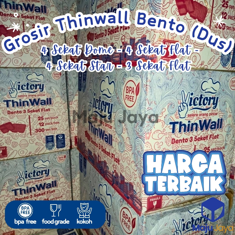 Maju Jaya - Grosir Thinwall Bento Sekat (Dus) isi 12 Pack / Kotak Mika Bento Sekat 4 Bintang Datar D