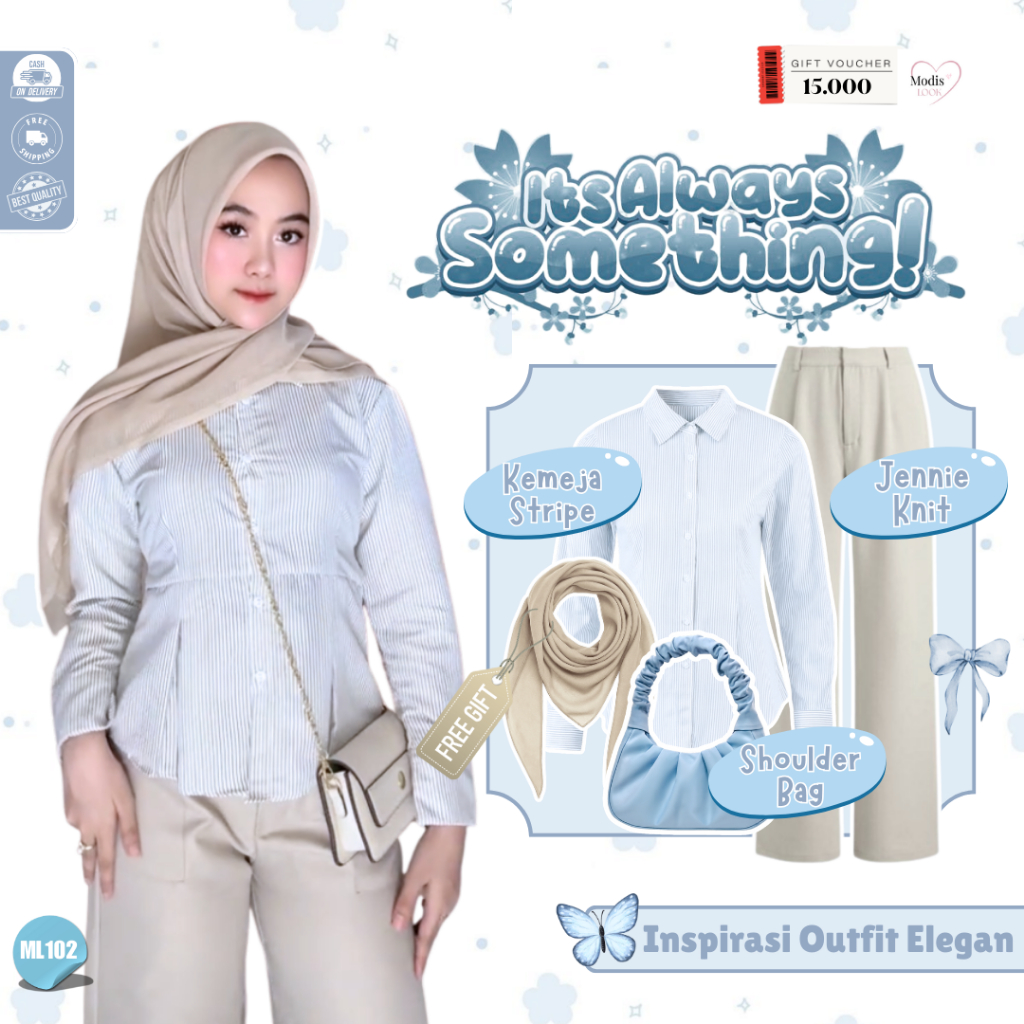 Izza Outfit OOTD Hijab Hangout ( Tas + Hijab + Kemeja + Knit ) OOTD Hijab Casual  - ML102
