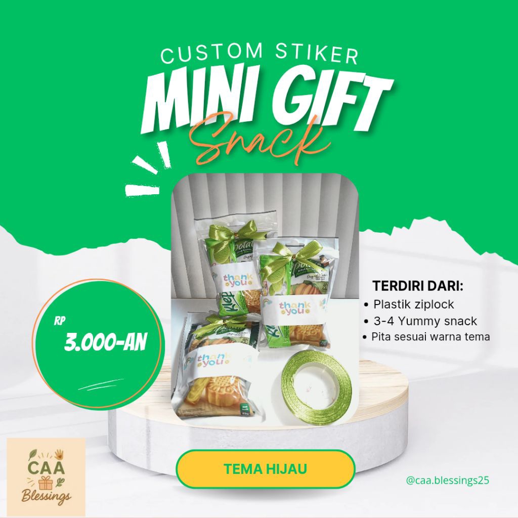 

Mini Gift Snack Tema Hijau | [Free Custom Stiker]| Mini Snack ulangtahun | Isian Snack pouch