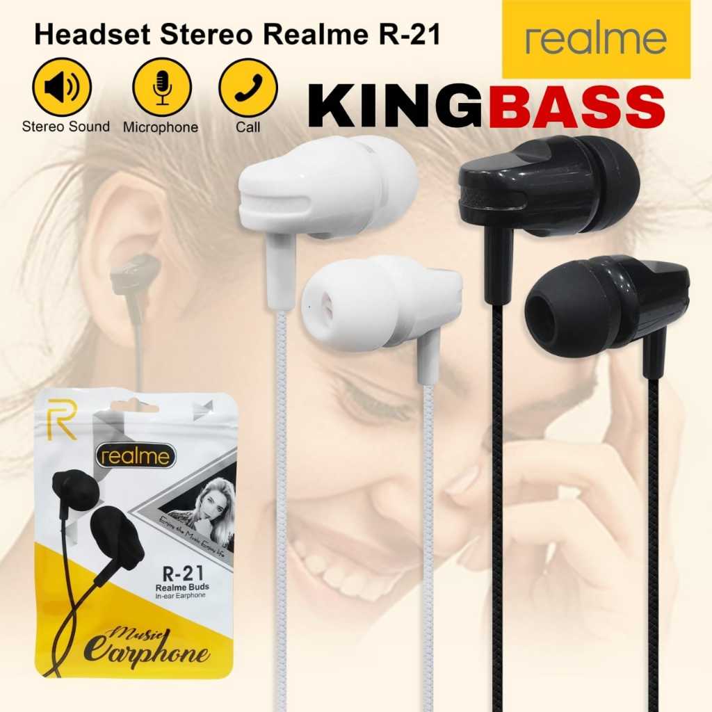 Handsfree Realme R21 + Mic Stereo Earphone R-21 Suara Bagus EARPHONE REALME R20 / R24 / R33 / R34
