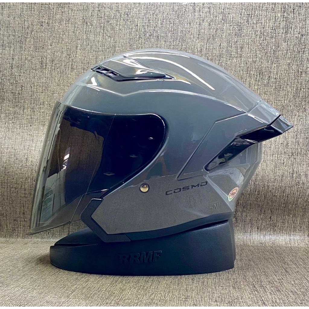 Helm Halface HKM Cosmo Original SNI Free Spoiler Kaca Smoke - HKM Terbaru V2