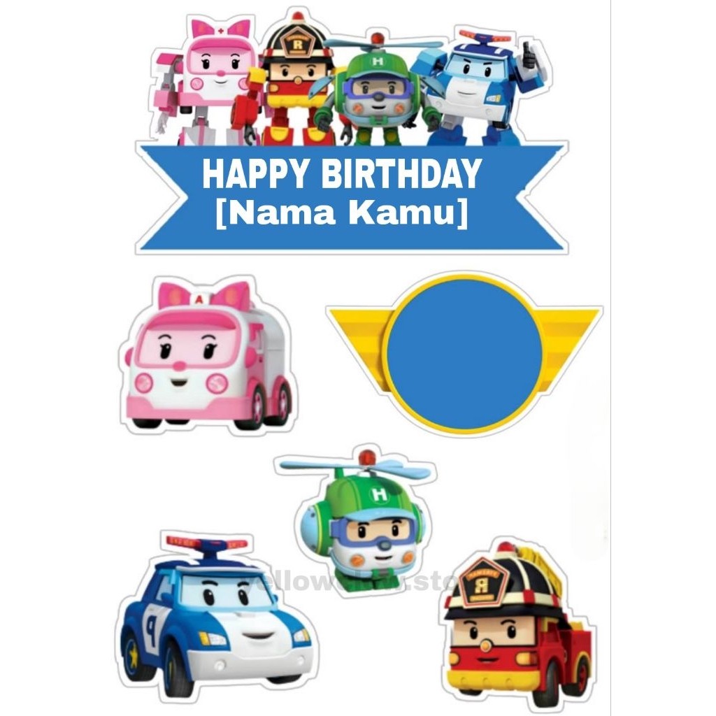 Topper Custom Nama Kue Ulang Tahun Tema Robocar Poli/Topper Cake Robocar Poli