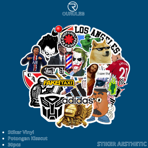 

OURULES - 30 Pcs Stiker Pack Random Super Hypebeast Aesthetic 012 VinyL Glossy Waterproof