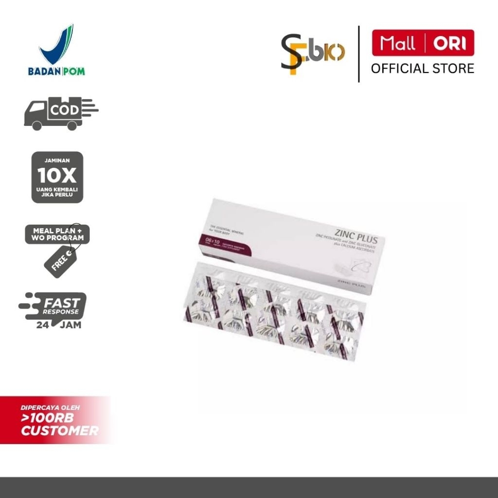 ZINC PLUS Untuk Jerawat Rambut Rontok Vitamin C [1 strip] 10 Kapsul