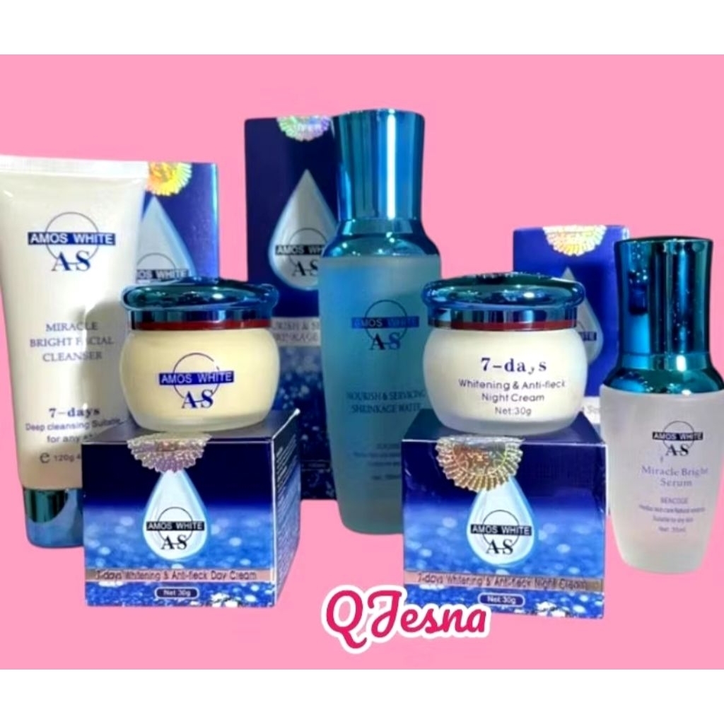 PAKET PEMUTIH WAJAH AMOS WHITE SABUN TONER SERUM CREAM SIANG MALAM