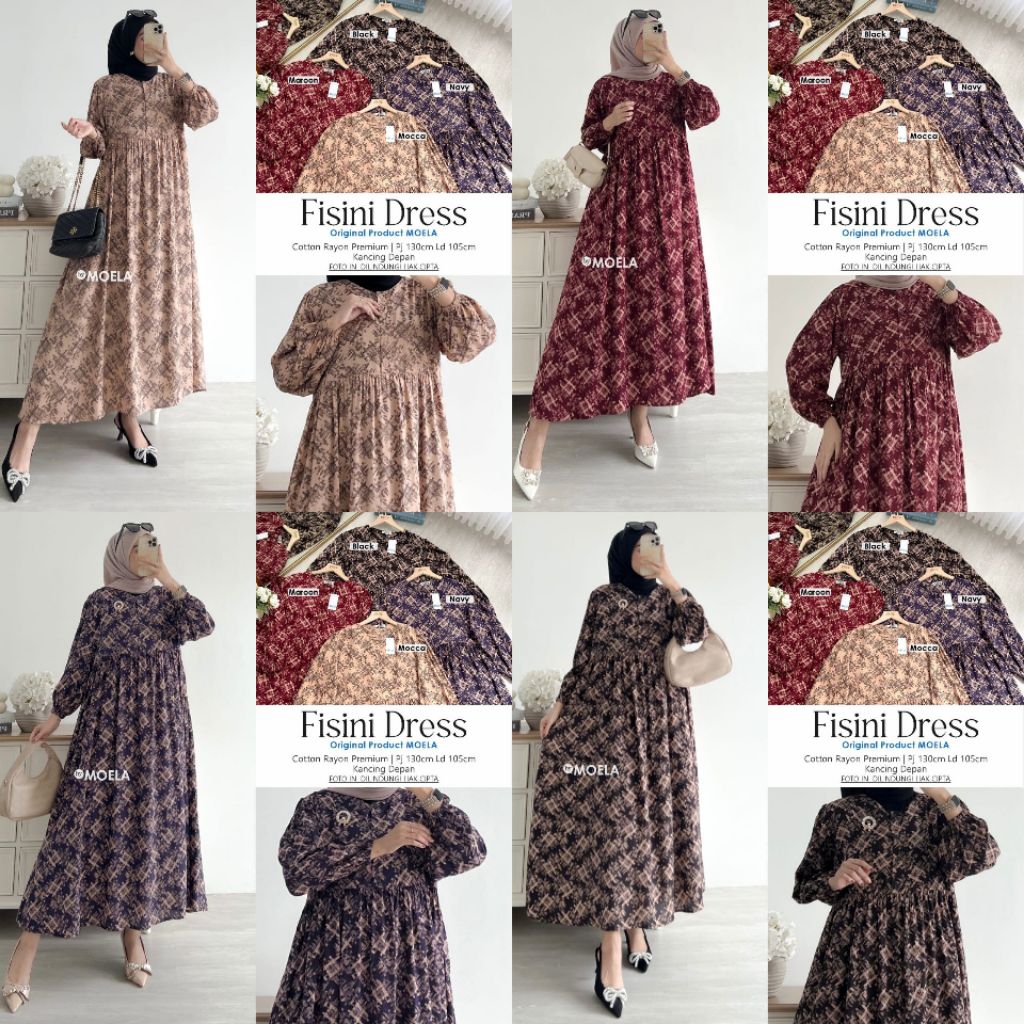 Fisini Dress Gamis Jumbo Allsize Busui Premium Catton Rayon Original Ori Moela Berlabel