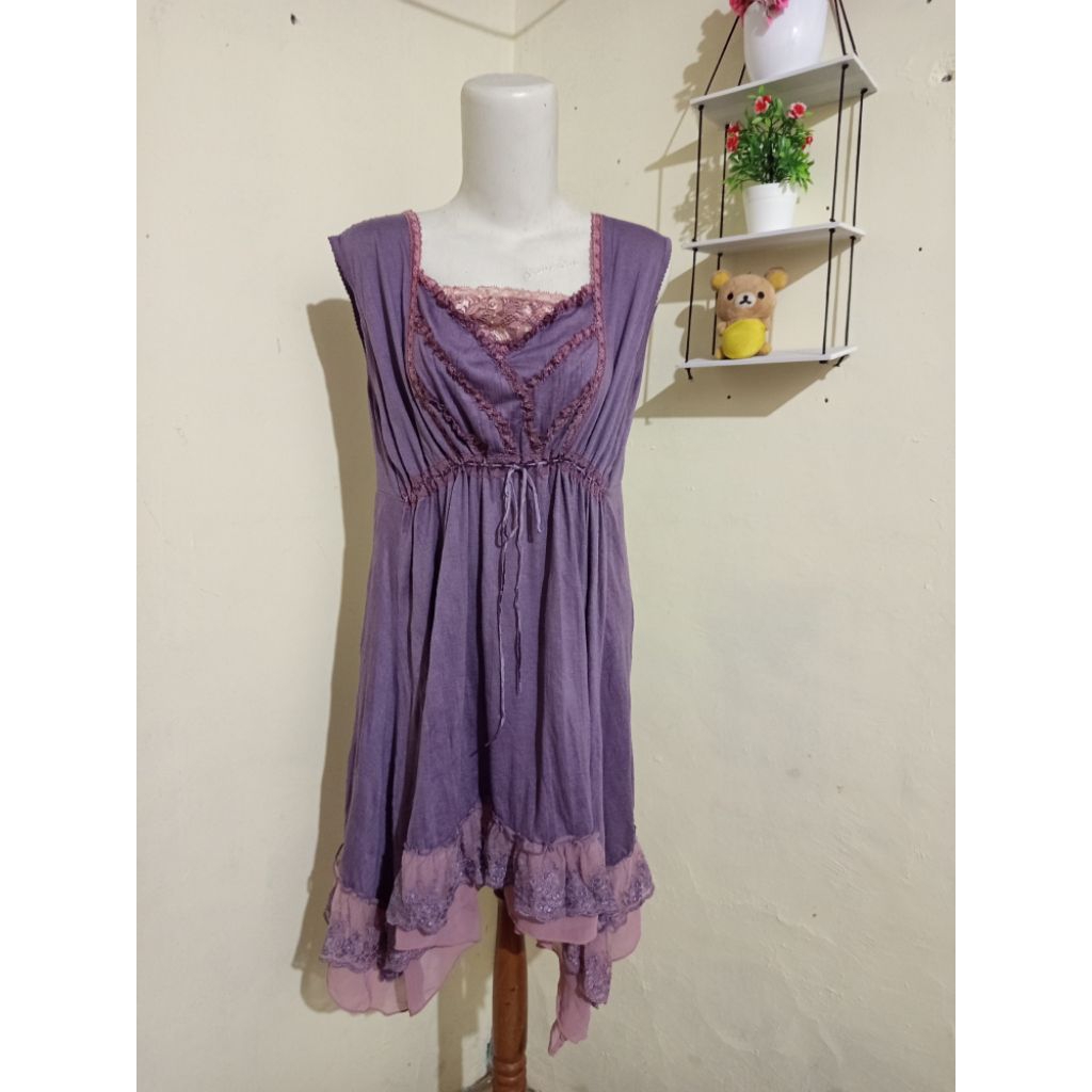 Dress kawaii lace renda umpak asymmetric vintage cottagecore princess noni belanda