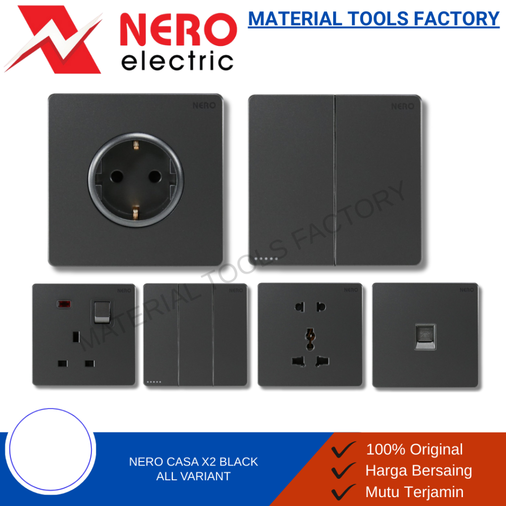OK SAKLAR LAMPU - STOP KONTAK - SAKLAR - SAKLAR NERO CASA X2 BLACK MATTE - SAKLAR NERO - NERO