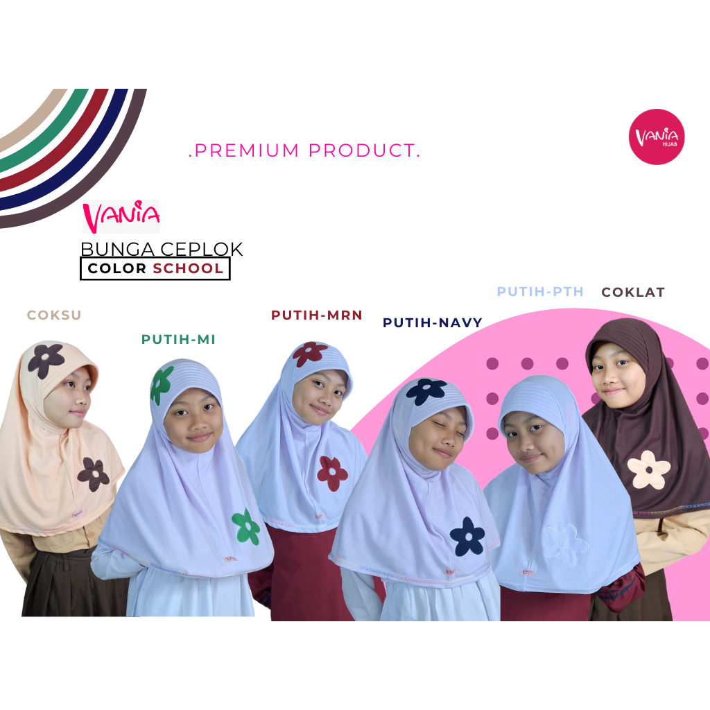 vania hijab-jilbab sekolah vania bunga ceplok kerudung anak instan  tk - sd - smp