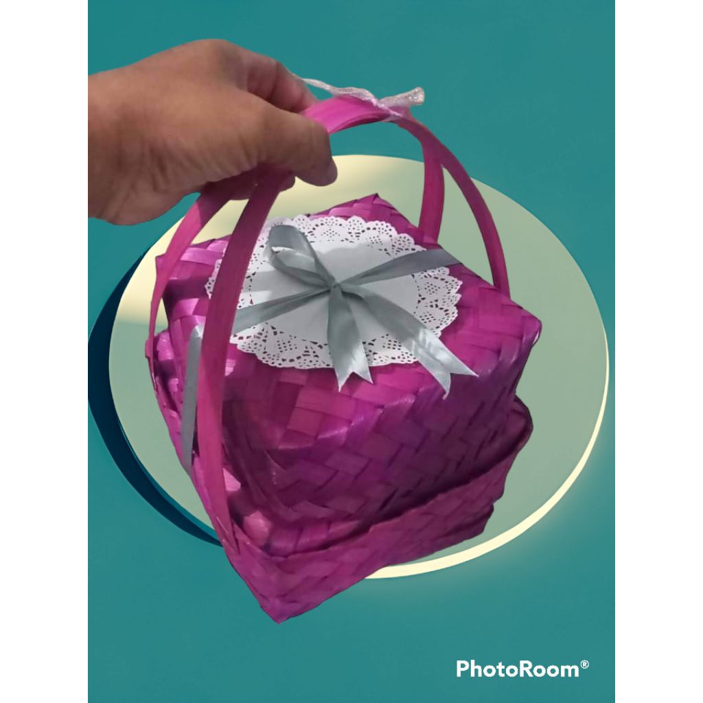 BESEK SUSUN (free pita + kertas renda) atas 18 cm ,bawah 20 cm/besek tumpuk/besek/besek rantang/bese