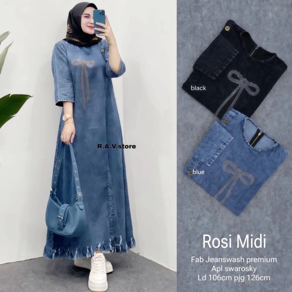 DRESS MUSLIM, Fashion Muslim, baju wanita, dress, gamis Jeans. gamis,fashion wanita, Rosi Midi Jeans