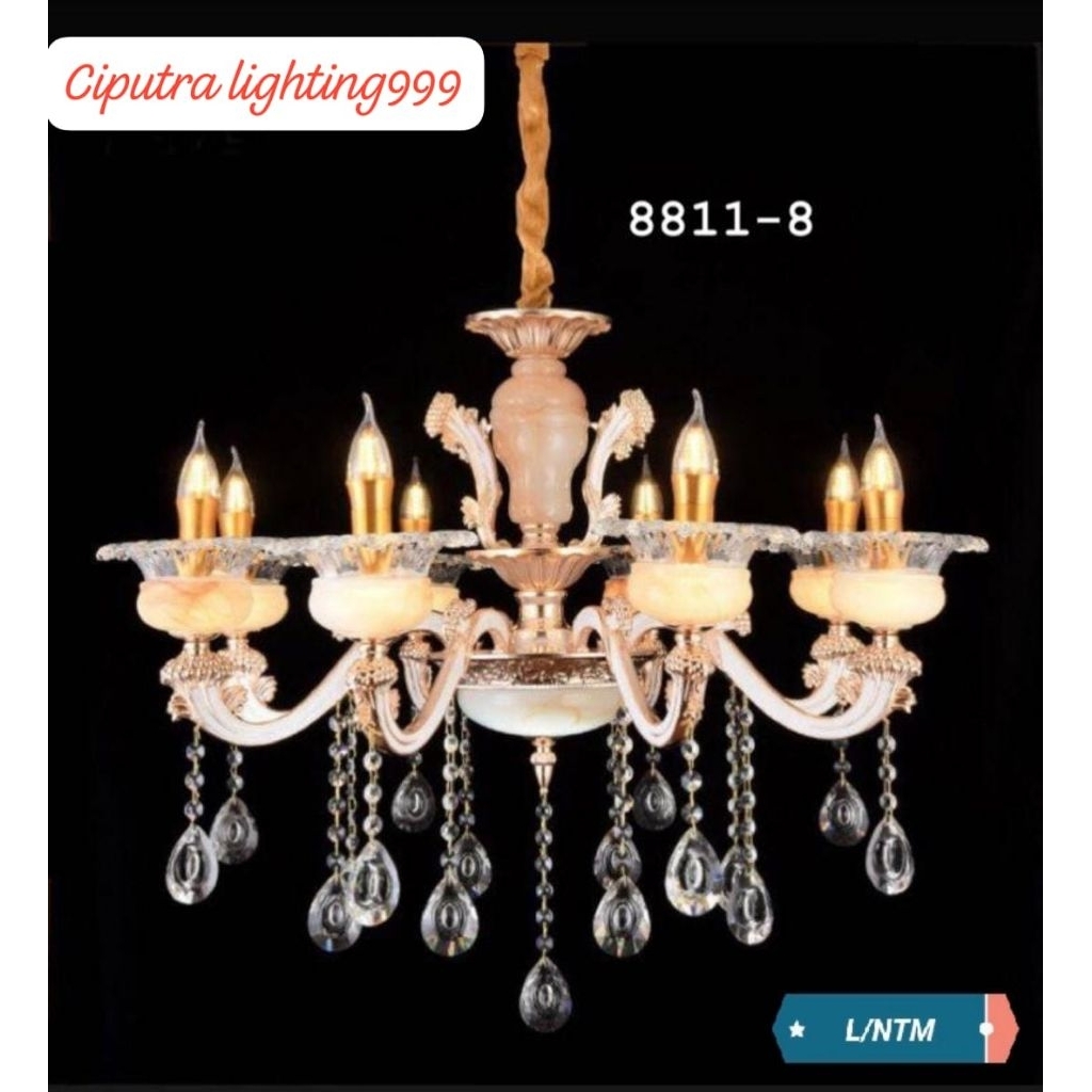 Lampu Gantung Hias Kristal Chandelier Batu Onyx Klasik Modern Ruang Tamu 8 Lampu Mewah