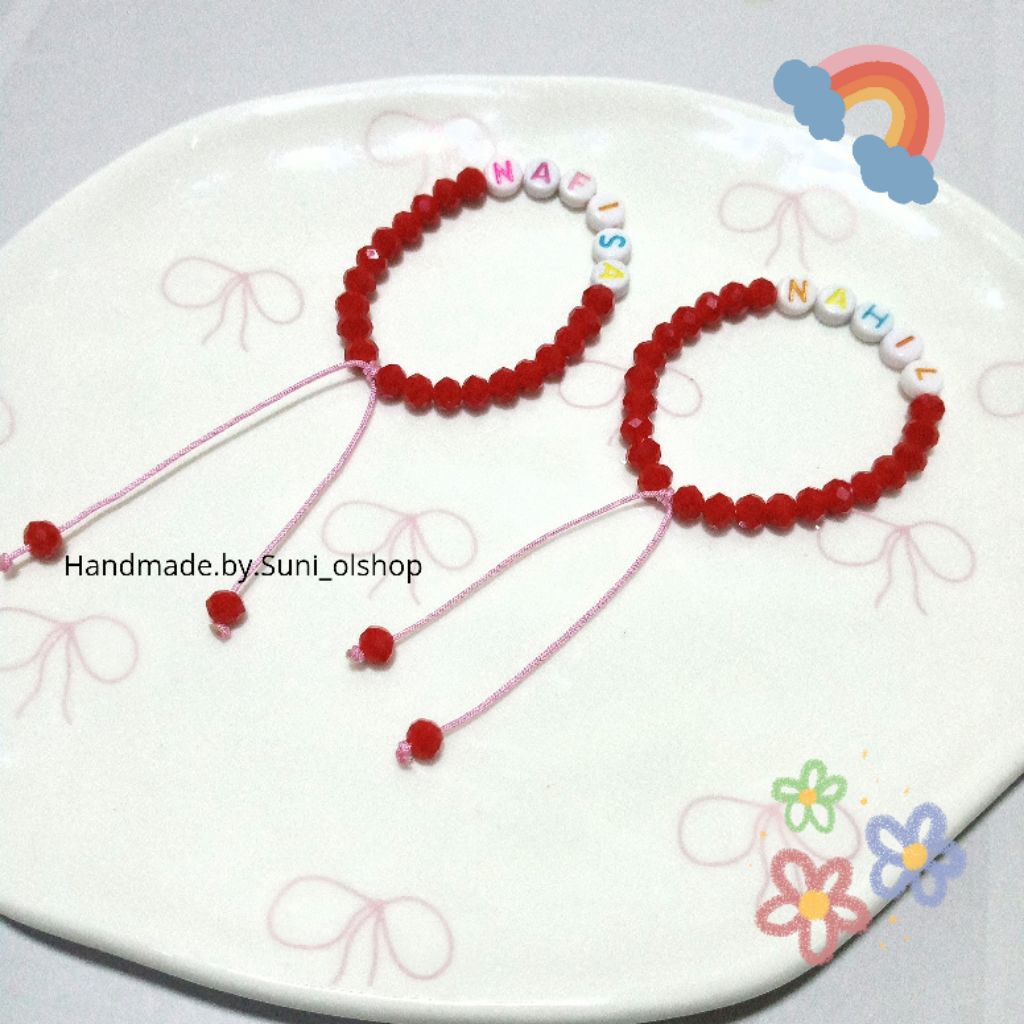 Gelang batu ceko merah//Bisa custom nama//Gelang ceko merah model serut