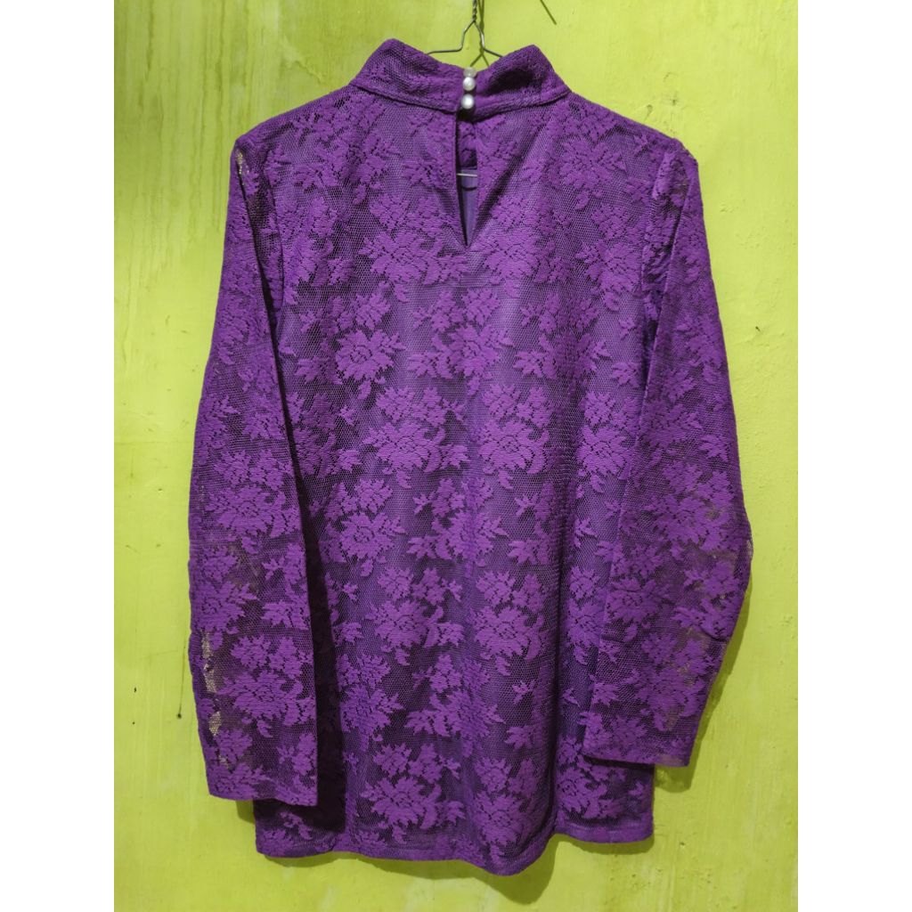 Pakaian baju ungu brokat brukat lengan panjang