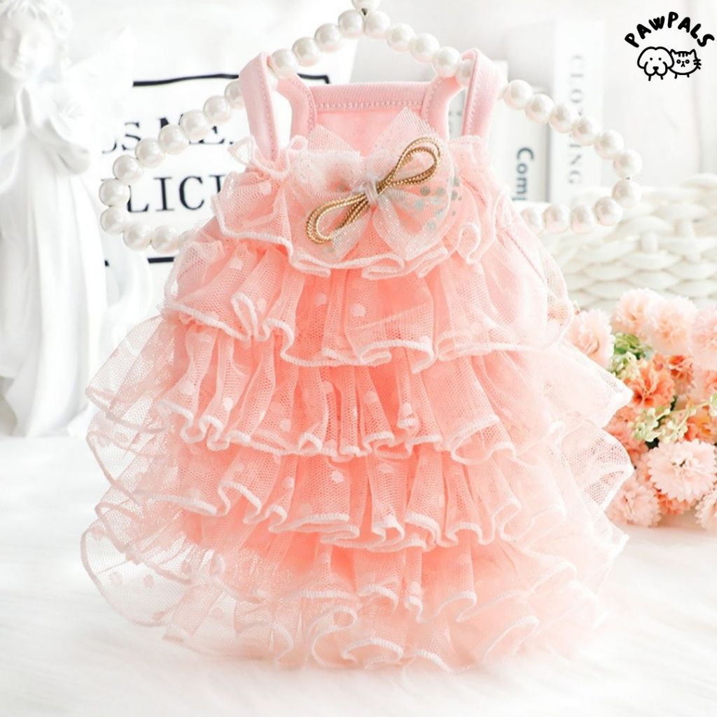 Marwa Mampir Jasmine Dress - Baju Anjing Kucing Doggie Puppy Dress Betina Biru Tutu Gaun Prewedding