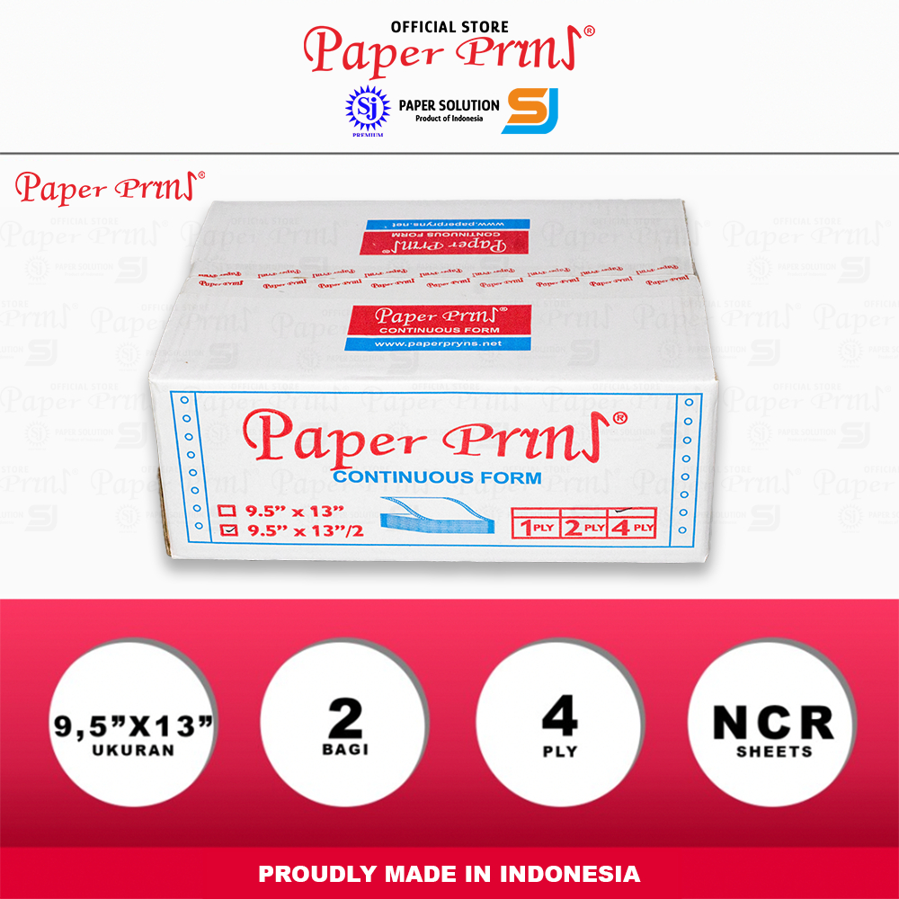

Paperpryns Kertas Continuous Form 4PLY NCR Folio 9,5" x 13"/2 (Bagi 2)