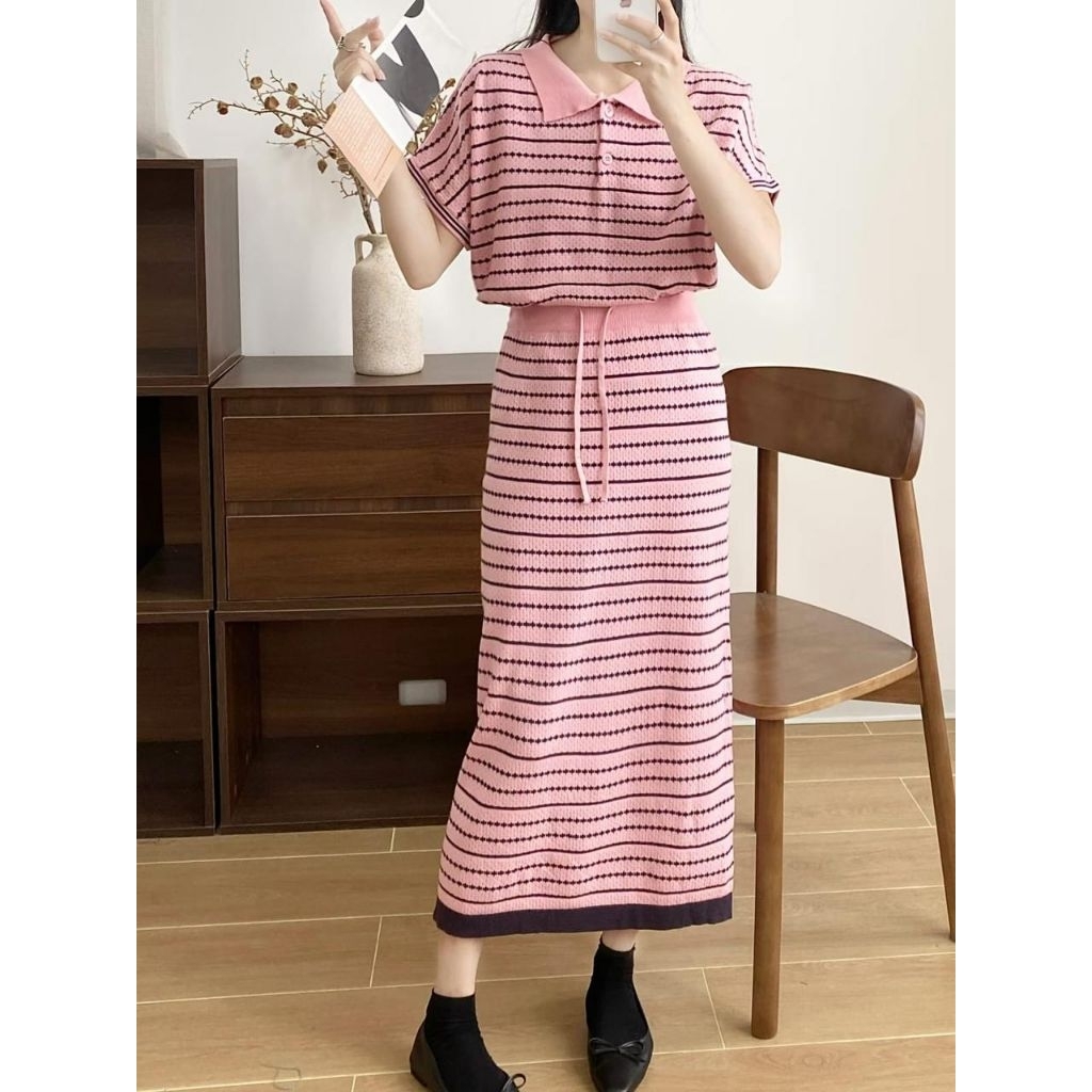 S6480 Pakaian setelan baju rok rajut lengan pendek import premium koreanlook import premium / Pakaia