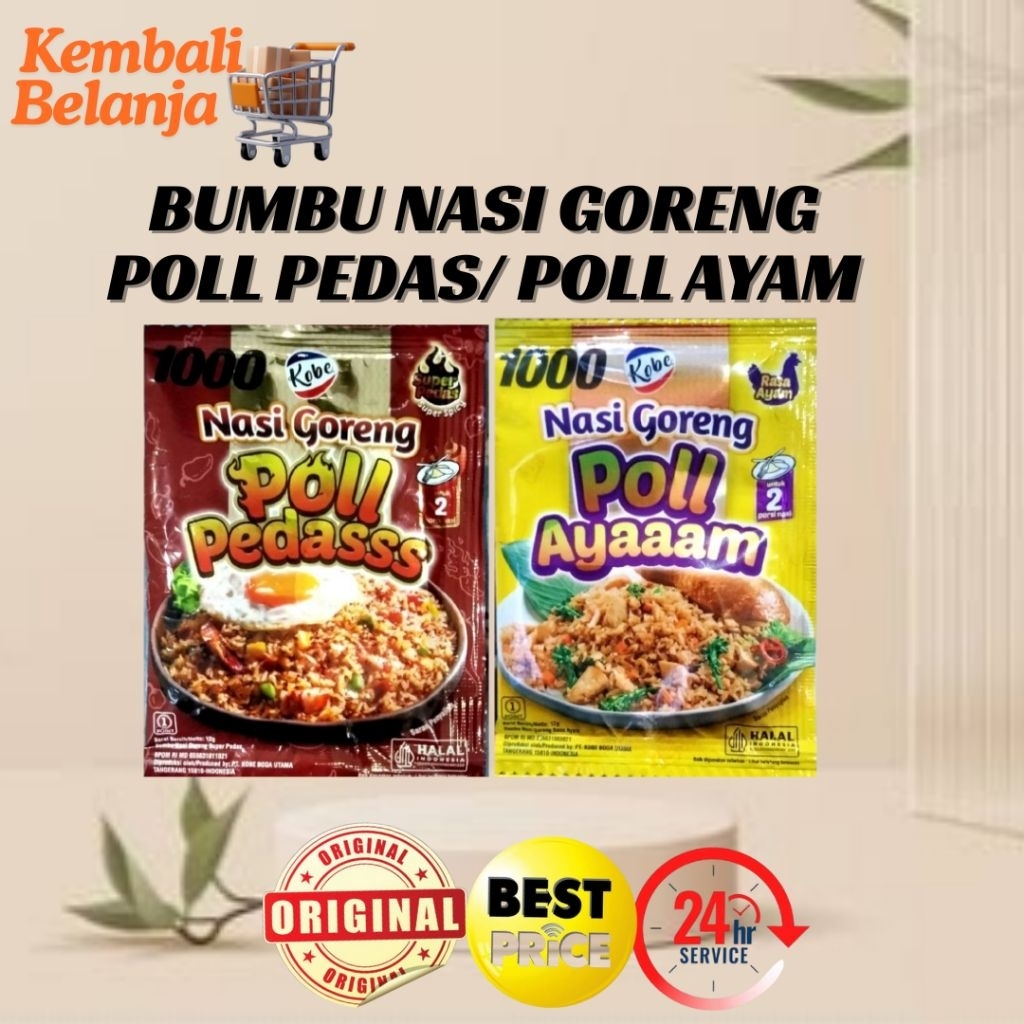 

1 Renceng Isi 12 Pcs Kobe Bumbu Nasi Goreng 12 Gram Pedas Poll Ayam Poll/ Kobe Nasi Goreng/ Bumbu Nasi Goreng Praktis/ Bumbu Nasi Goreng Enak
