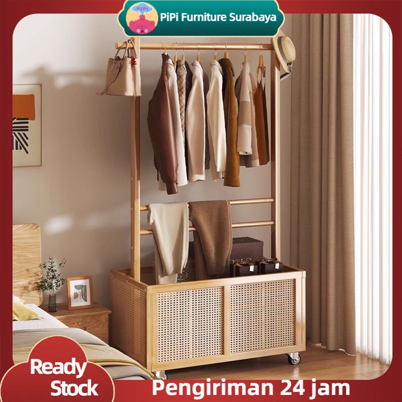 PiPi Furniture Rak Gantungan Baju Kayu Berdiri Stand Hanger Kayu Lemari pakaian Minimalis 165CM Rak 