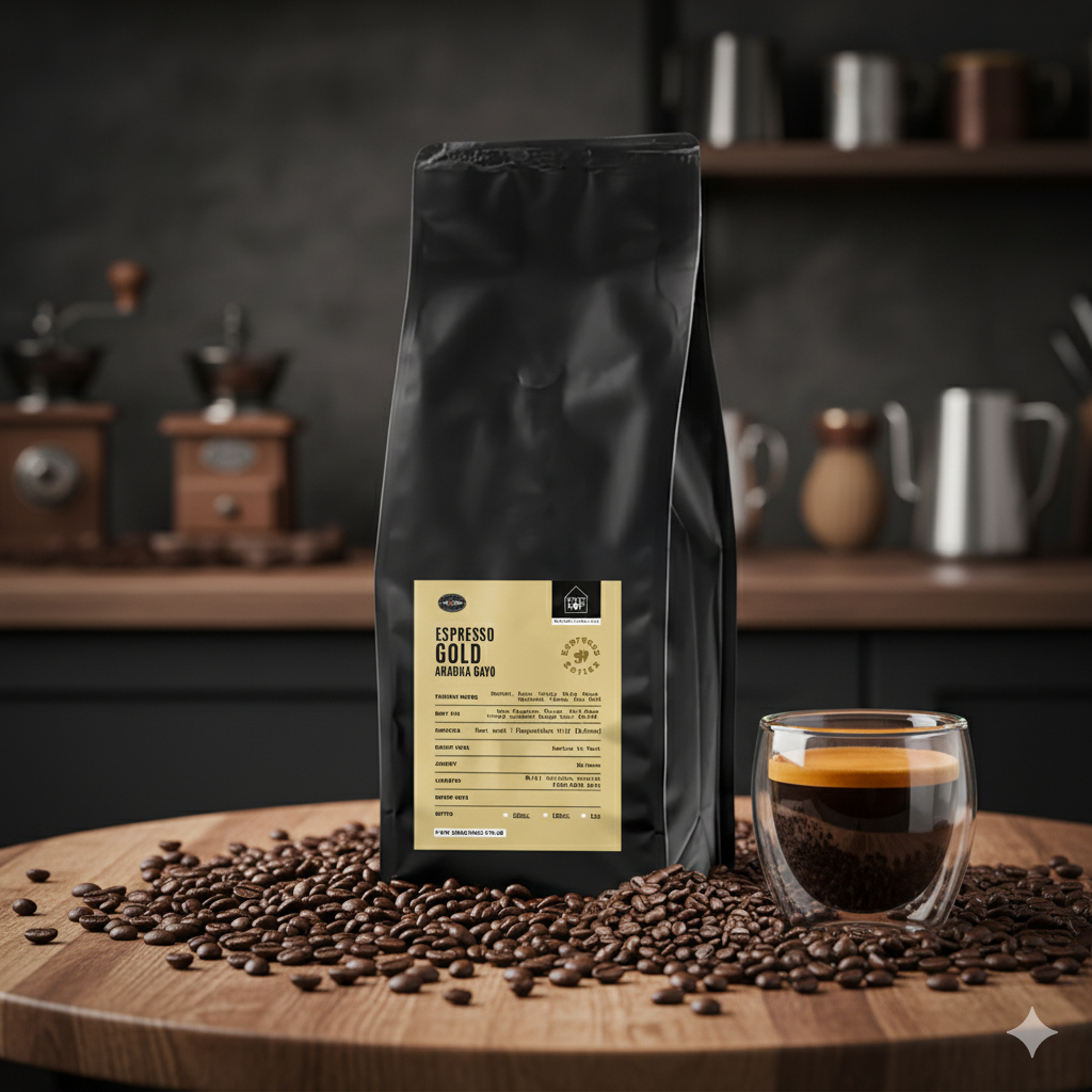 

KOPI GAYO - ESPRESSO GOLD 1KG - Full Arabika Gayo 100% Medium-Dark Roast - Outlet Kopi Gayo