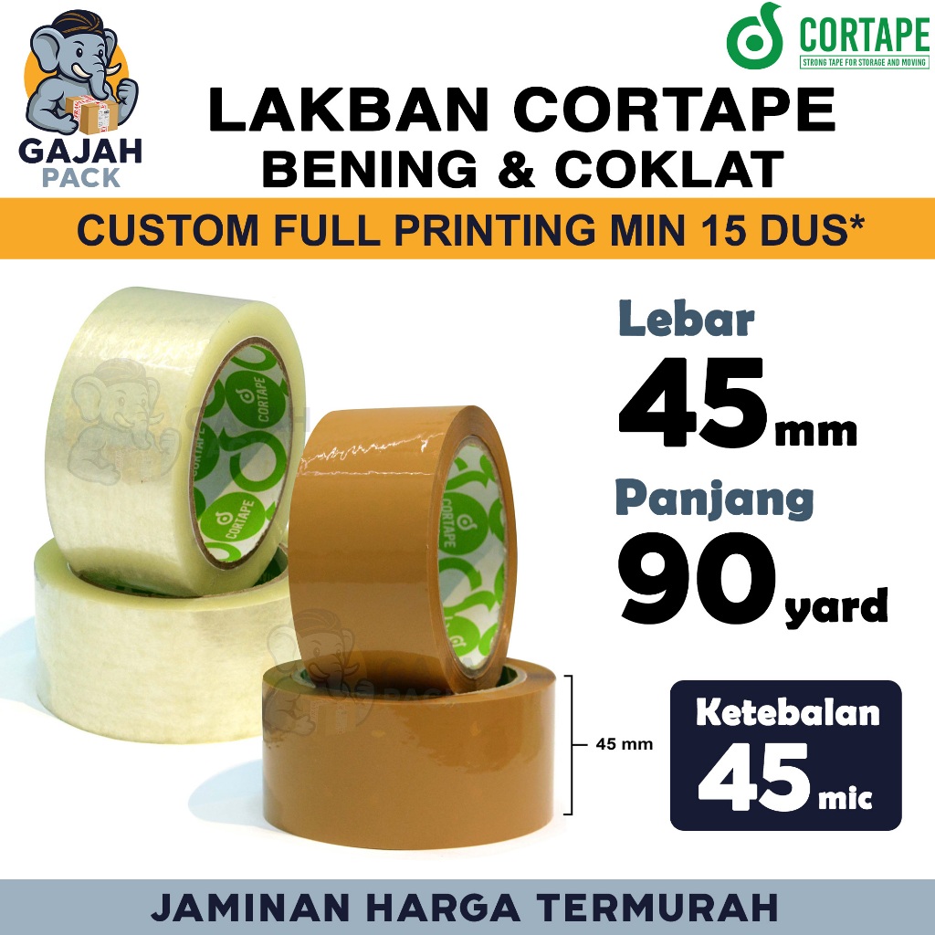 

Lakban 45mm x 90yard CORTAPE Bening Cokelat Isolasi OPP Tape PREMIUM TERMURAH / SATUAN