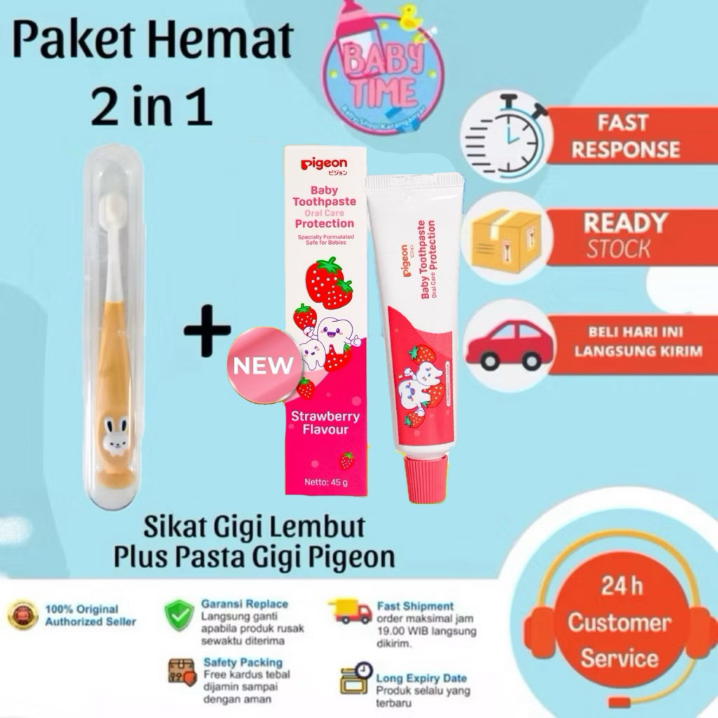 Paket Sikat Pasta Gigi Pigeon Bayi dan Sikat Gigi Bulu Lembut 2in1 / Sikat Gigi Bayi Bulu Halus /  P