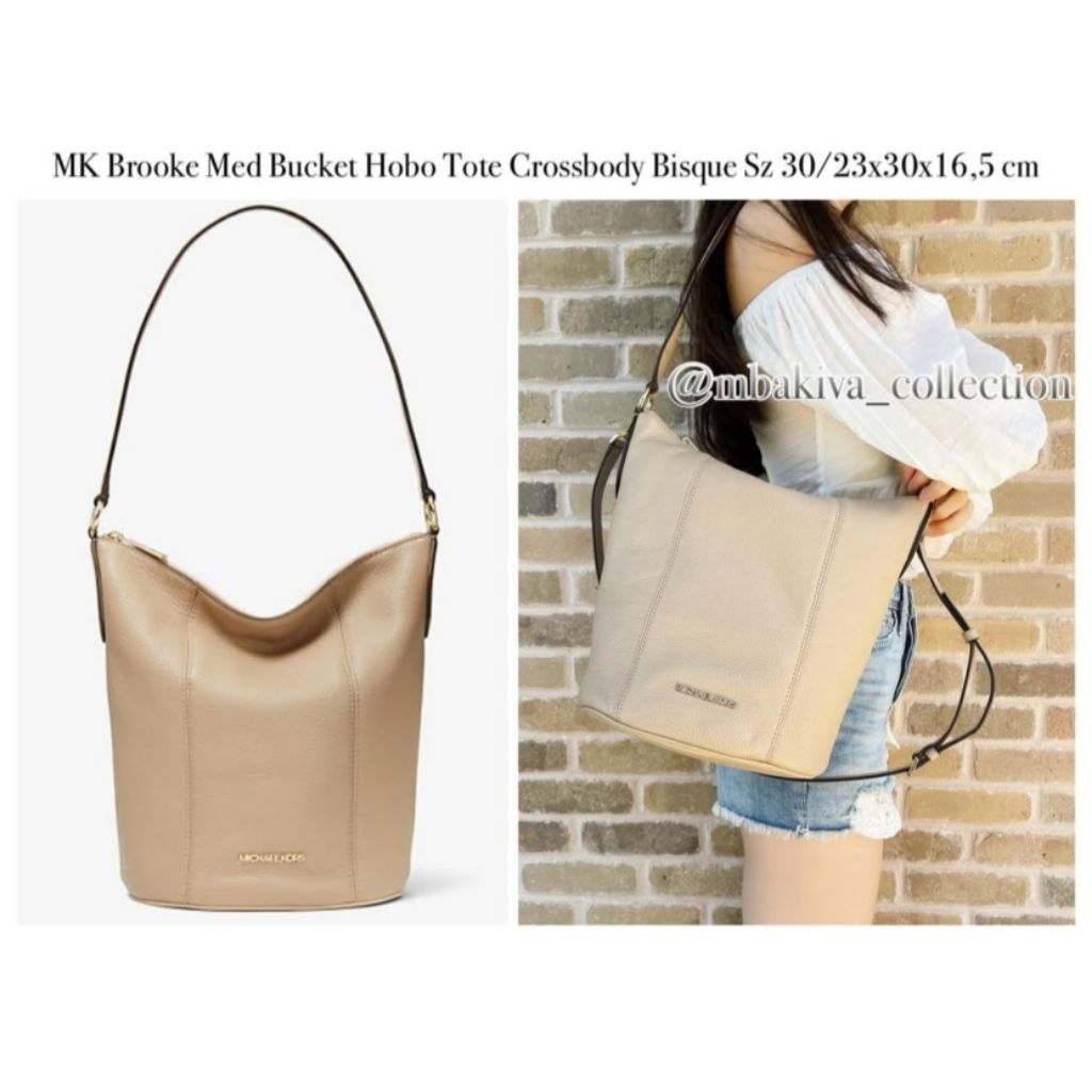 MK Brooke Med Bucket Hobo Tote Crossbody Bisque