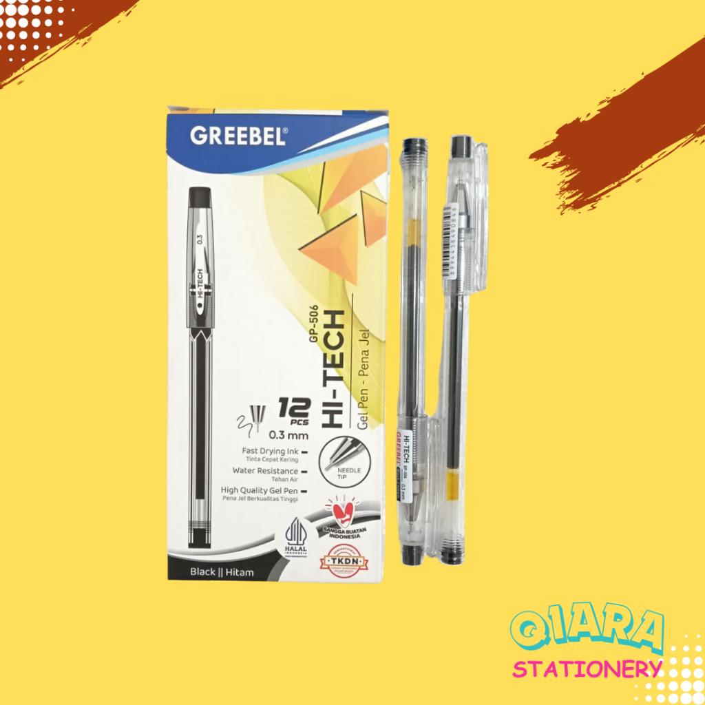 

1 Kotak Pulpen Gel Hi-Tech Grebeel GP-506 0.3mm Hitam - (Isi 12 Pcs)