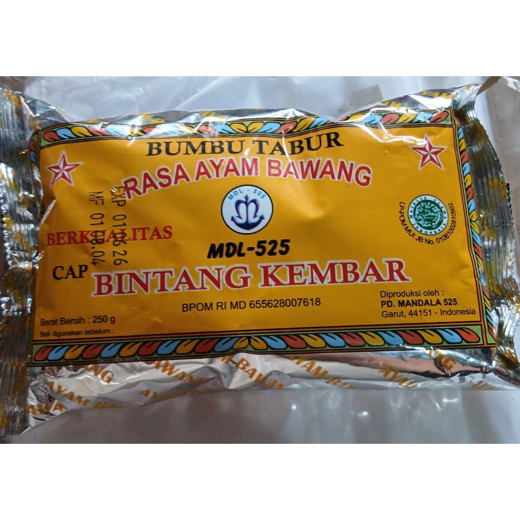 

Bumbu Tabur MDL -525 Rasa Ayam Bawang Cap Bintang Kembar 250 g