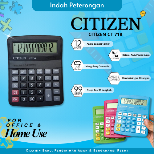 

KALKULATOR CITIZEN CT-718C/KALKULATOR DAGANG/KALKULATOR SEKOLAH/KALKULATOR LENGKAP/KALKULATOR MURAH
