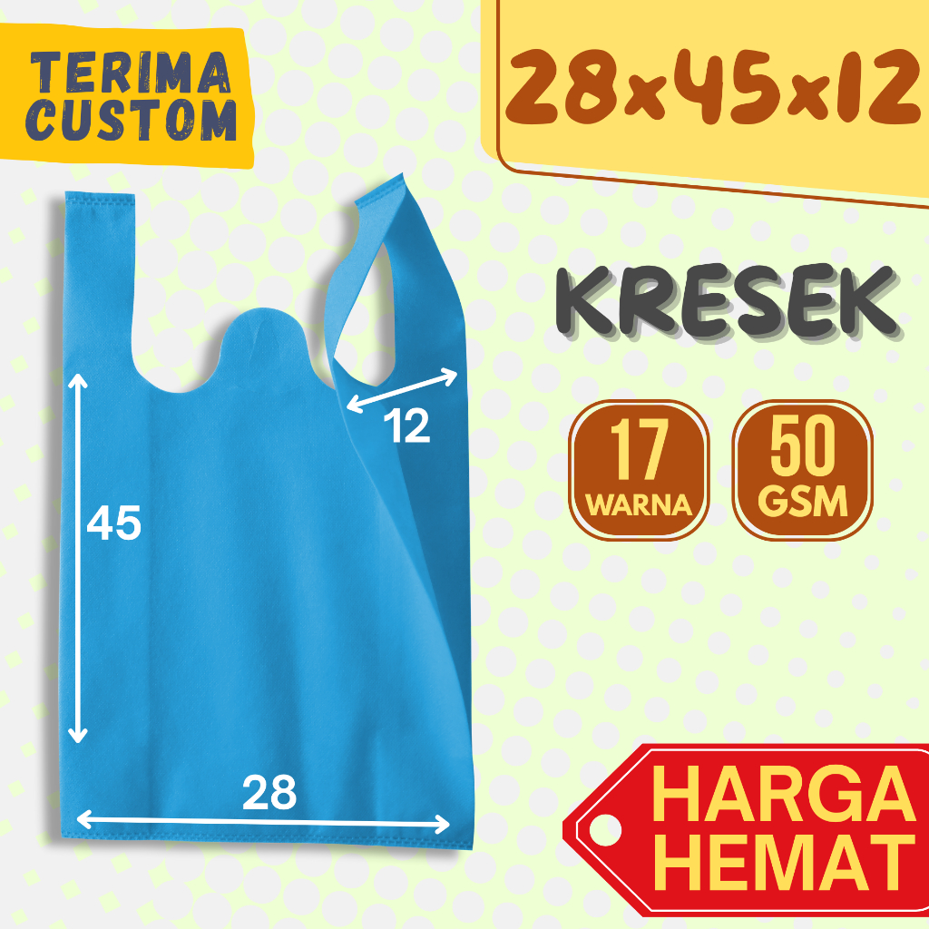 

Tas Kain Spunbond Kresek 28x45x12cm Full Press 50gsm Polos | Goodie Bag | Tote Bag | Souvenir | Hampers | Sembako | per PCS