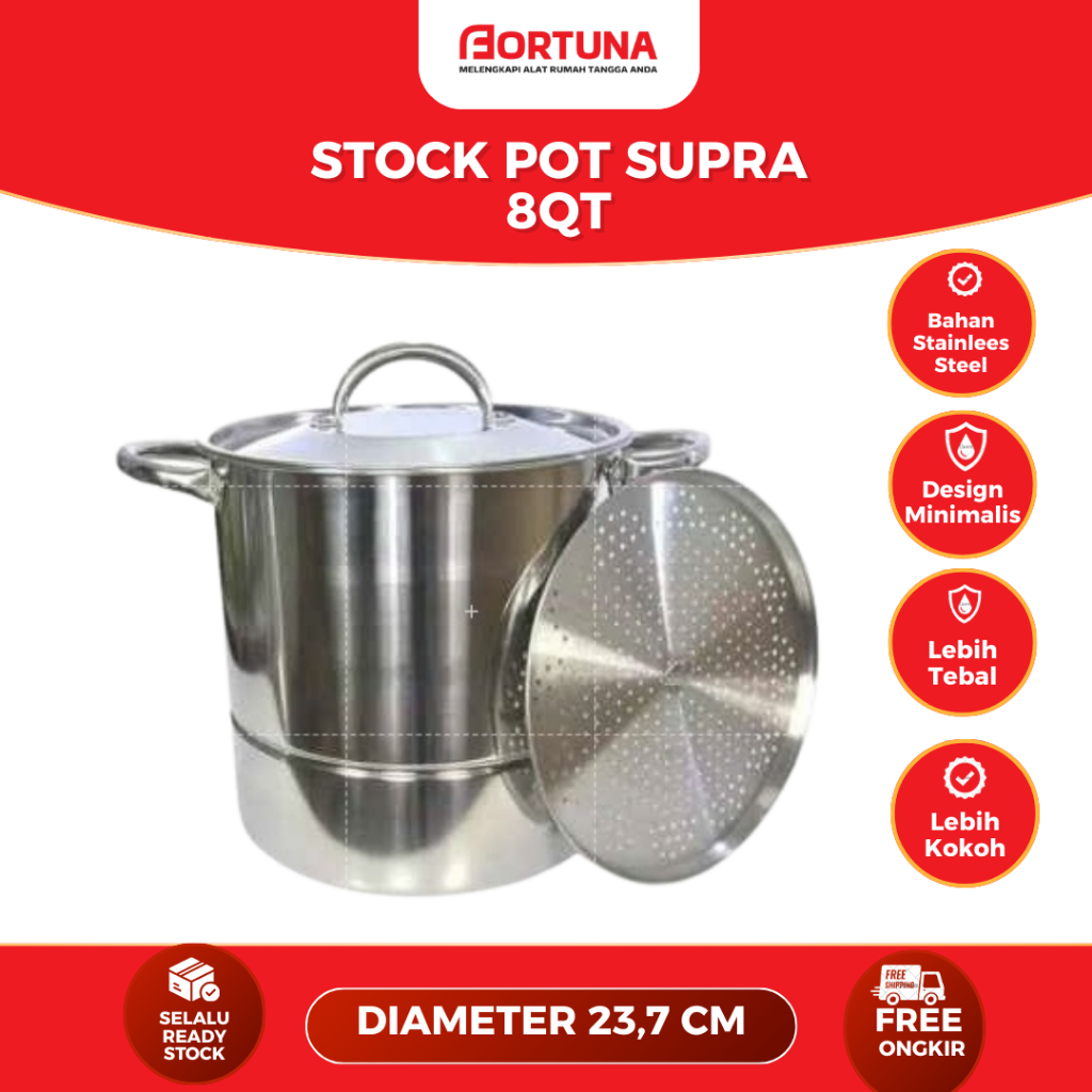 Stock Pot Steamer Supra 8QT /  Panci Supra Stock Pot With Steamer