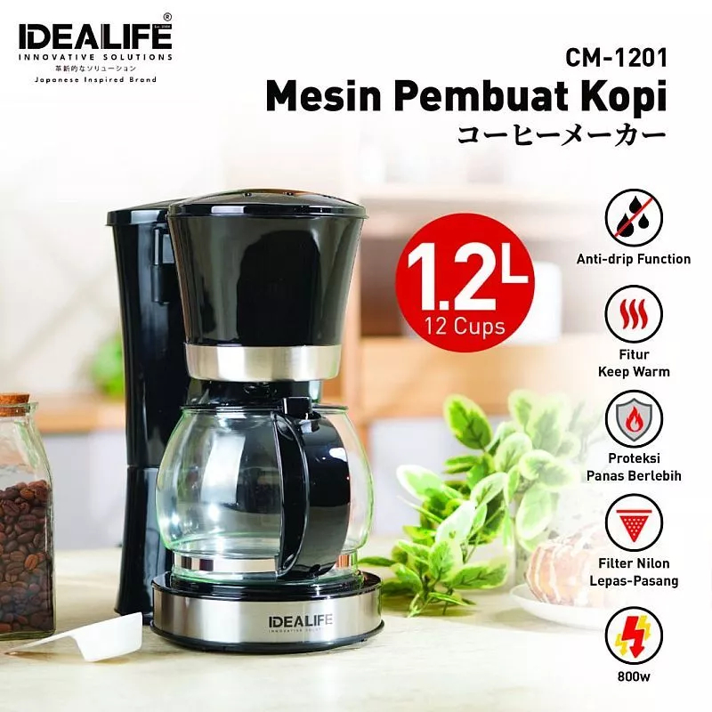 IDEALIFE CM-1201 Coffee Maker 1.2 L / CM1201 Mesin Pembuat Kopi 12 Cups