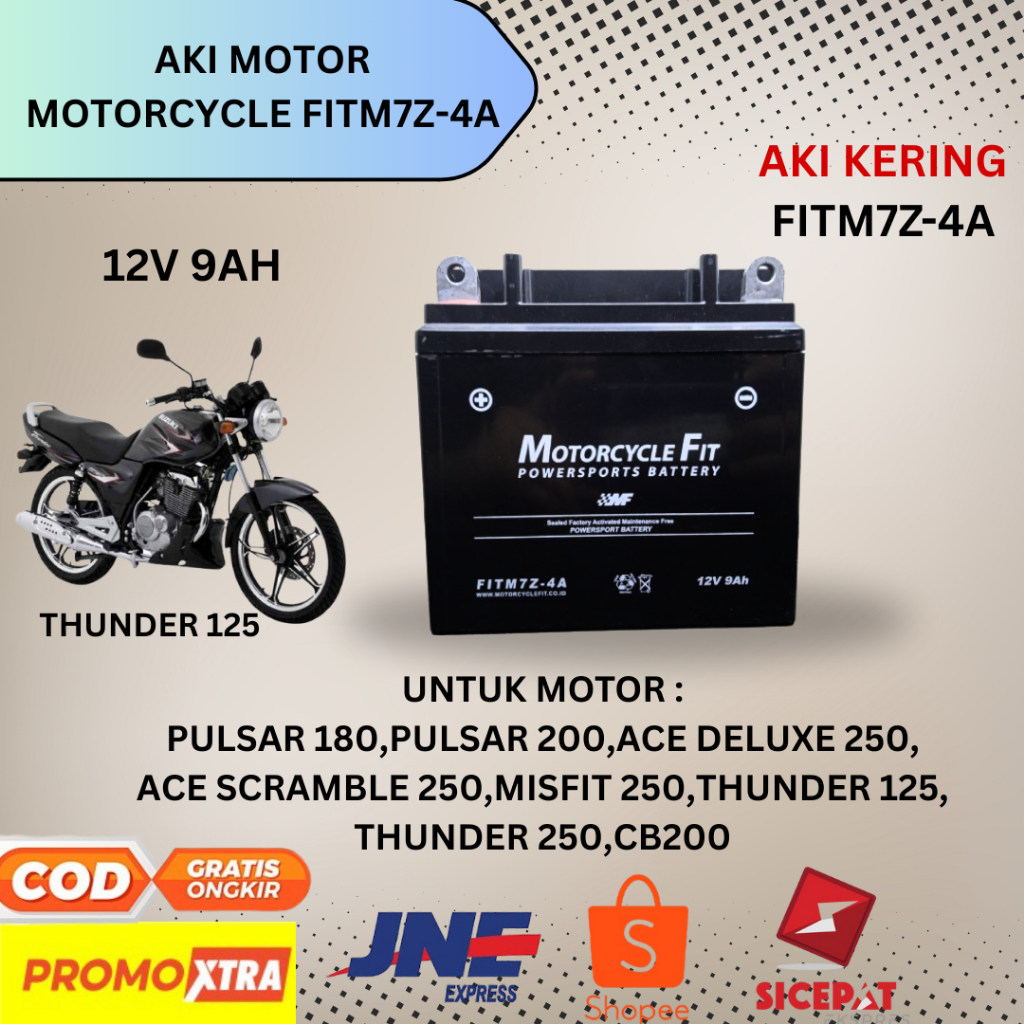 Aki motor Suzuki Thunder 125 Accu MF GM7Z-4A Accu kering Aki PULSAR UG4 MF FITM7Z-4A (12V 9Ah) ORIGI