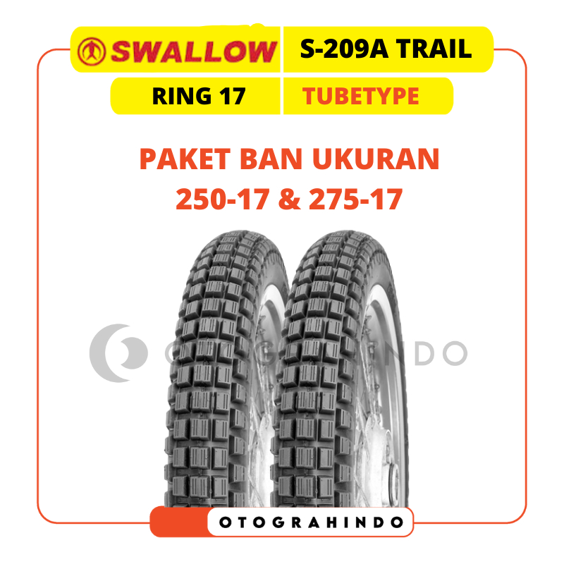 PAKET BAN LUAR SEPEDA MOTOR SWALLOW S-209 TRAIL UKURAN 250 275 RING 17 TUBETYPE BAN SEMI TRAIL