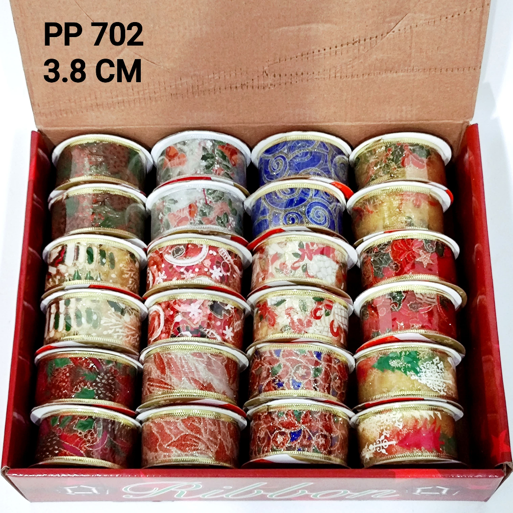 

[3.8cm 3yard] Pita Natal Kawat Transparan 3.8cm Dekor Hampers Pita Kado Ornamen Pohon Natal Murah Ornamen Natal Christmas Gift Hampers Natal Murah Grosir