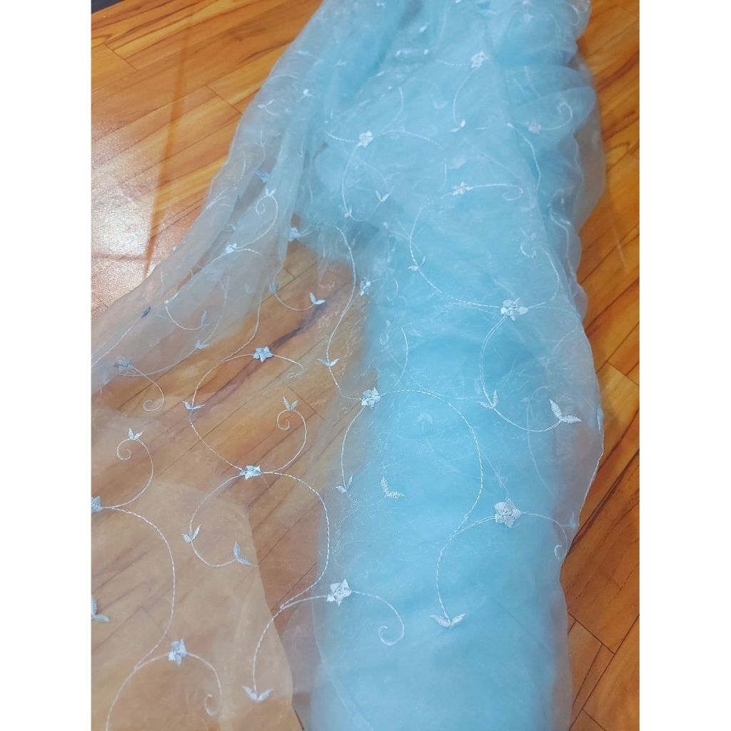 kain organza bordir  - kain organza premium  - kain organza bordir motif ( ice blue) c