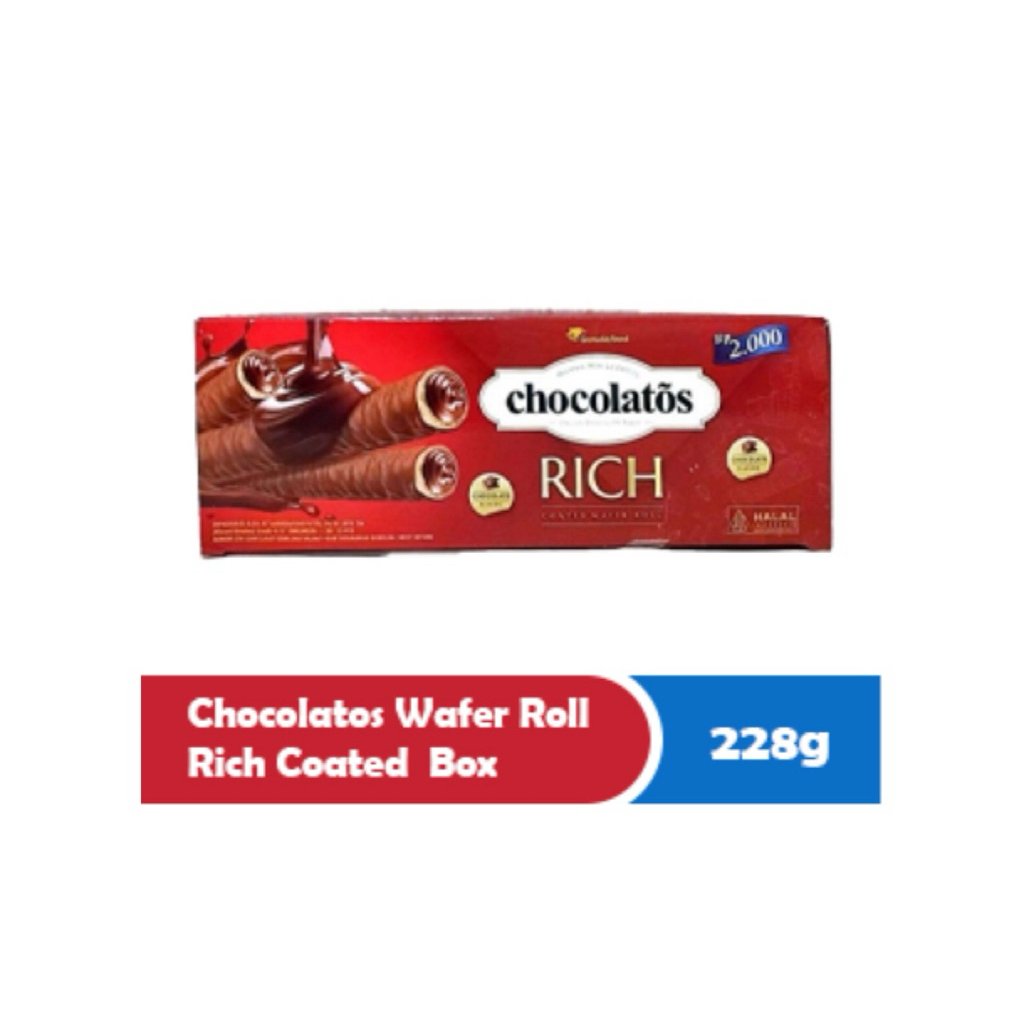 

Chocolatos Wafer Roll Rich 228g – Wafer Cokelat Premium Full Coating Lezat
