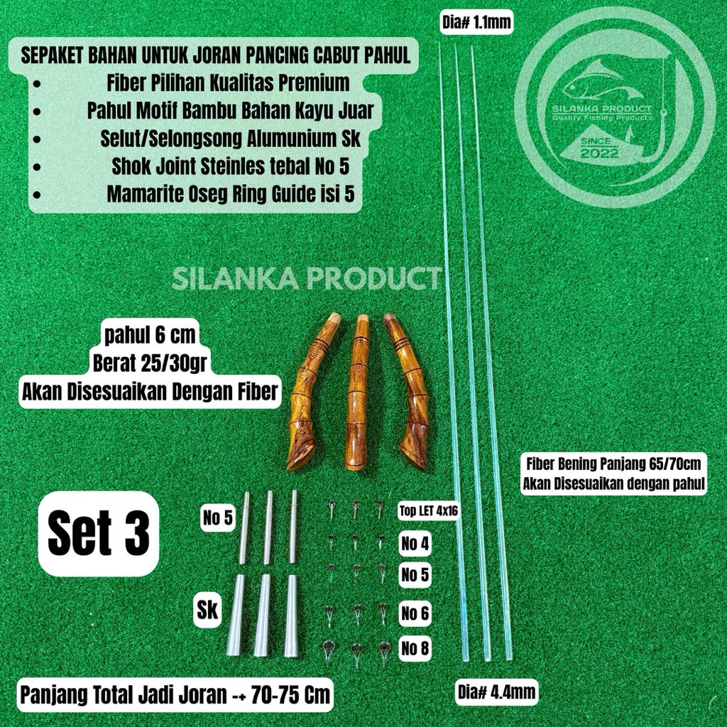 Sepaket Bahan Joran Pancing Cabut Pahul, motif Bambu kayu juar U/Jerpon 70-75cm fiber Bening