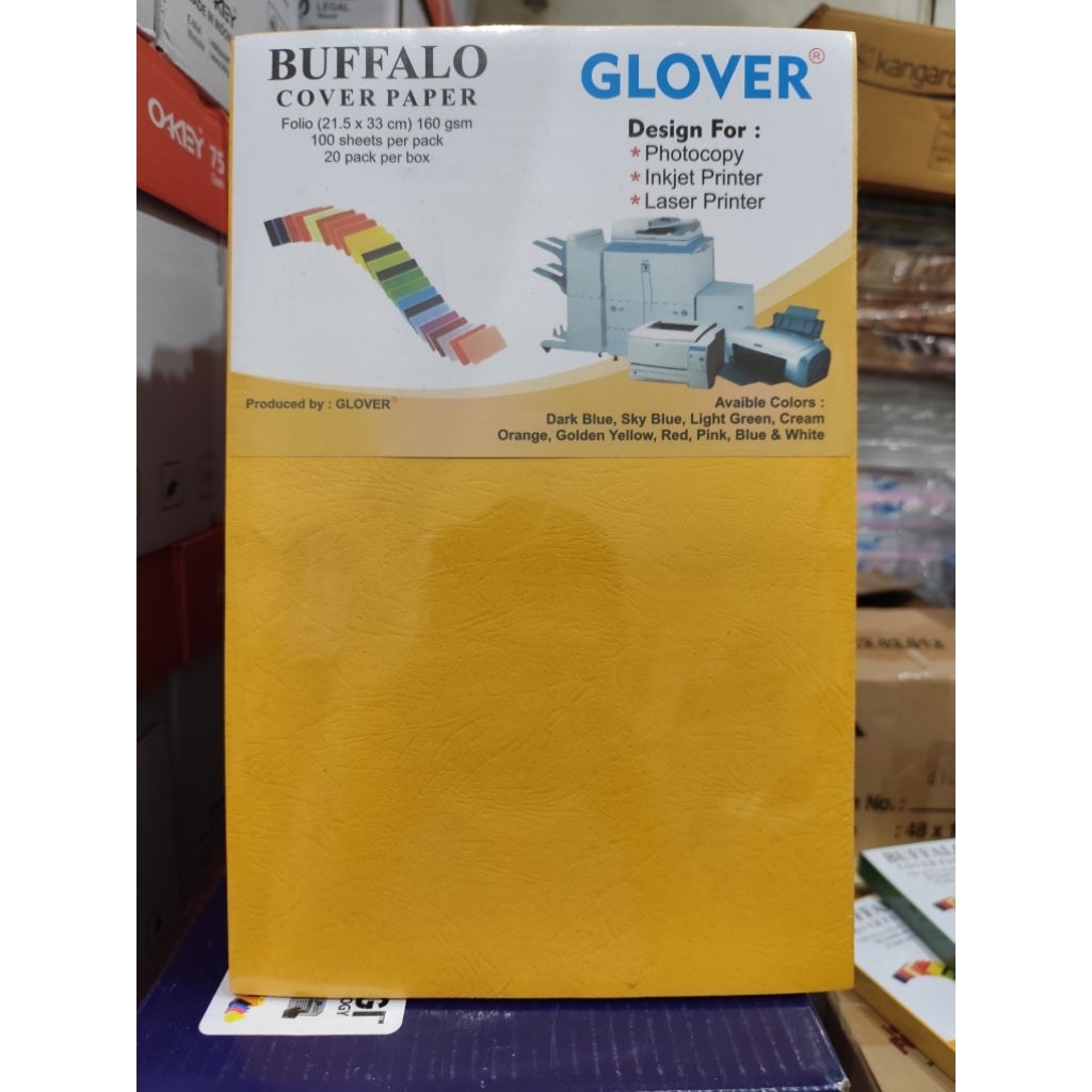 

kertas jeruk/kertas jilid/kertas buffalo merek glover ukuran folio(1bgks isi 100lbr)