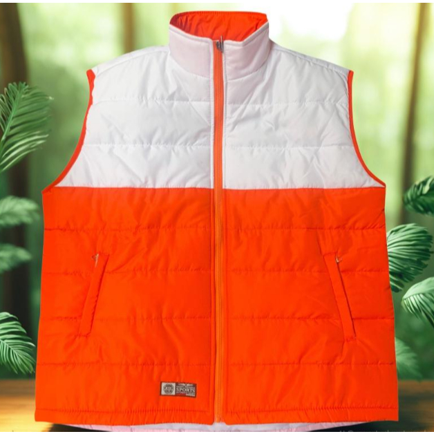 Vest Jaket Gelembung Kombinasi Warna Putih - Orange Unisex Pria Wanita